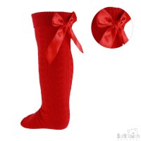 S51-R: Red Knee Length Socks w/Bow (2-6 Years)